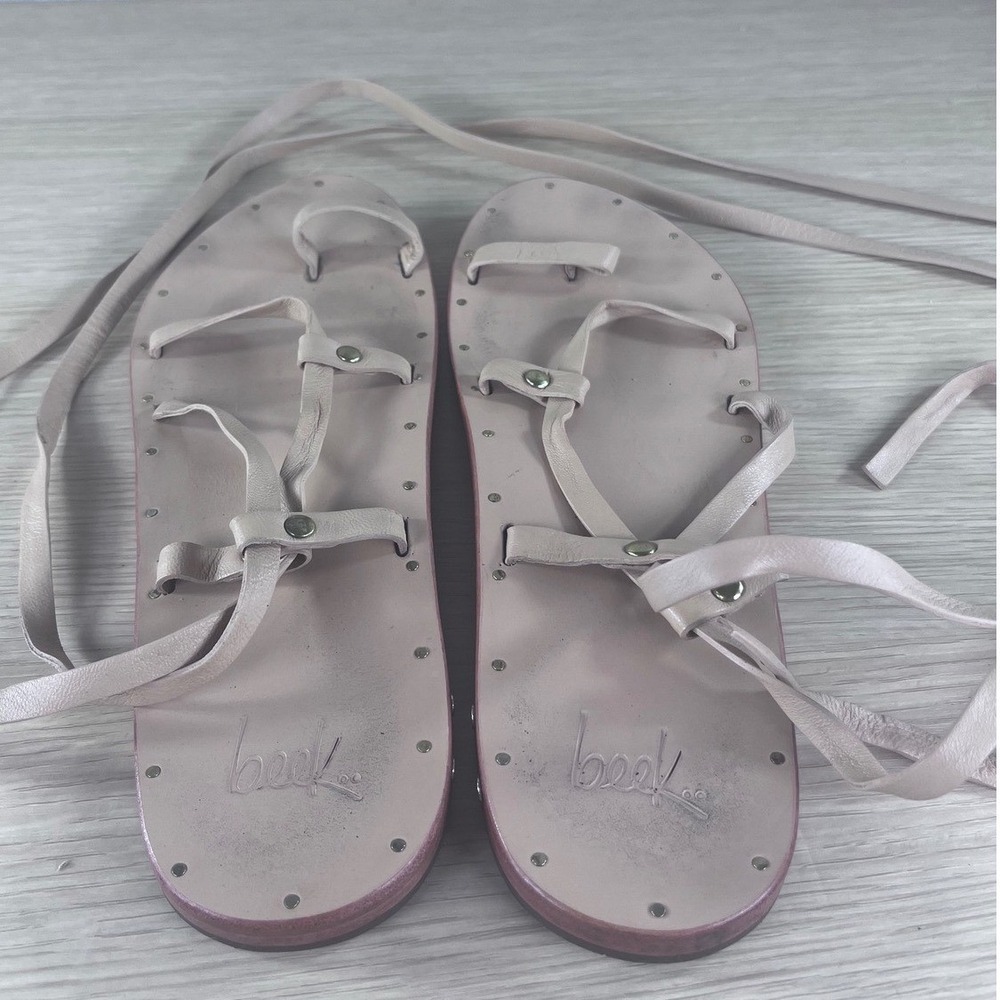 Beek Finch Tan Leather Wrap Gladiator Sandals Toe Loop Nude Womens8 Hecho A Mano View 5